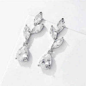 LEIGH - Marquise Cut Floral Drop Pierced Earrings