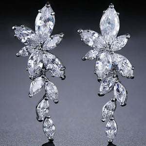 LEIGH - "Vivien" Marquise Cut Leaf Inspired Drop Pierced Earrings